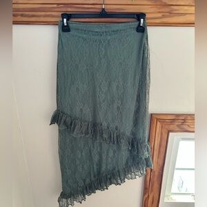 Urban Renewal Asymmetrical Lace Skirt in Olive